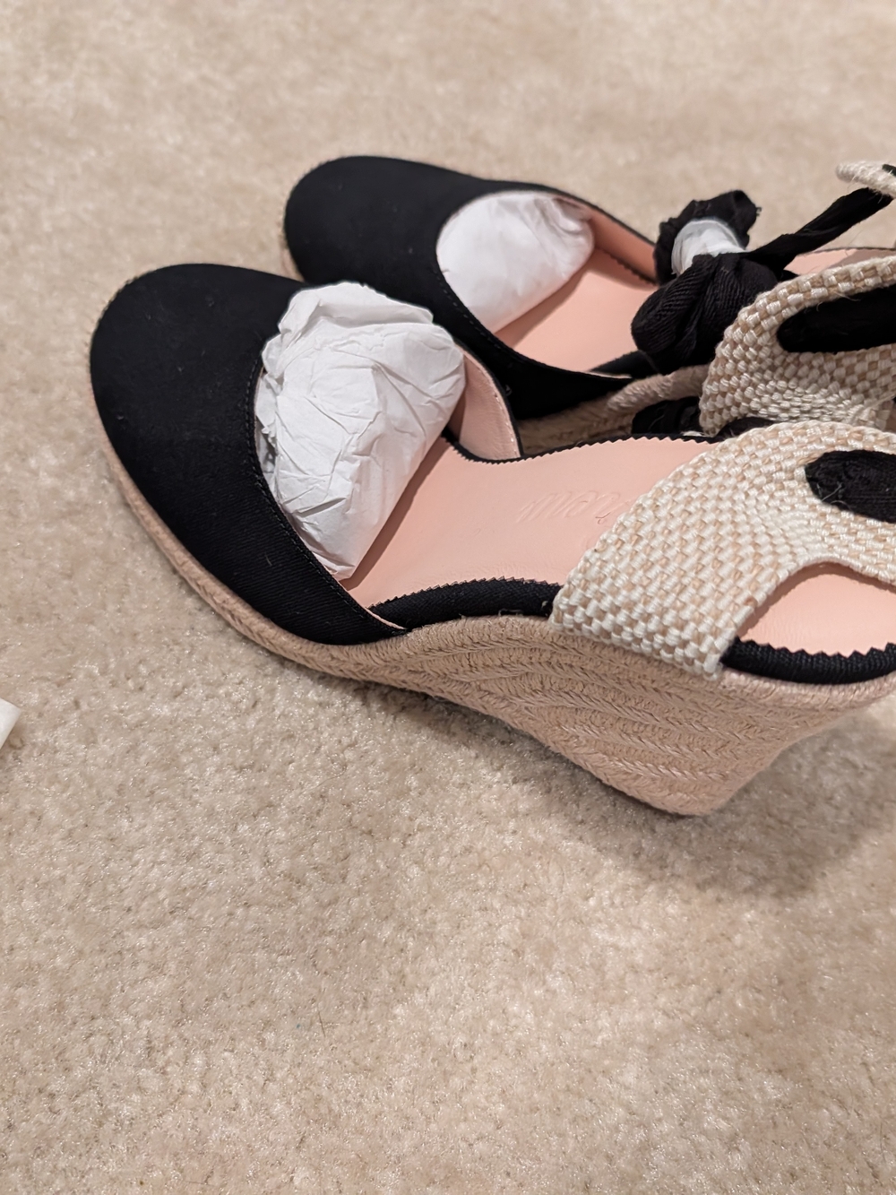 NWT J Crew Black and Natural Espadrille Wedge Sandals - Women